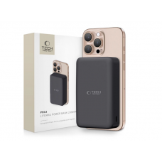 Nešiojamas įkroviklis - akumuliatorius 20000mAh USB + USB C 15W su bevieliu įkrovikliu, su indikatoriumi QC juodas (black) Tech-Protect PB12